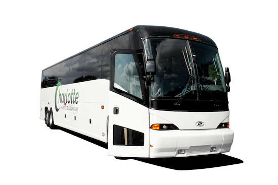 a plain white charter bus with a 